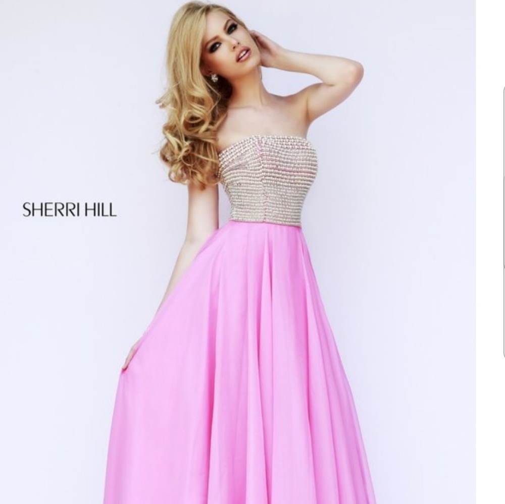 Pink Sherri Hill gown with rhinestones and pearls